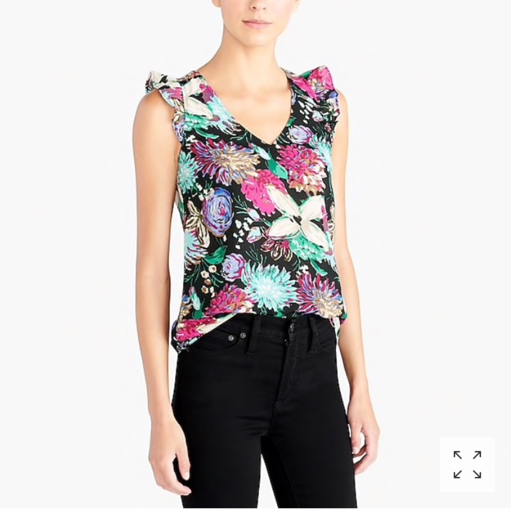 printed sleeveless ruffle top, sz 0 and 2